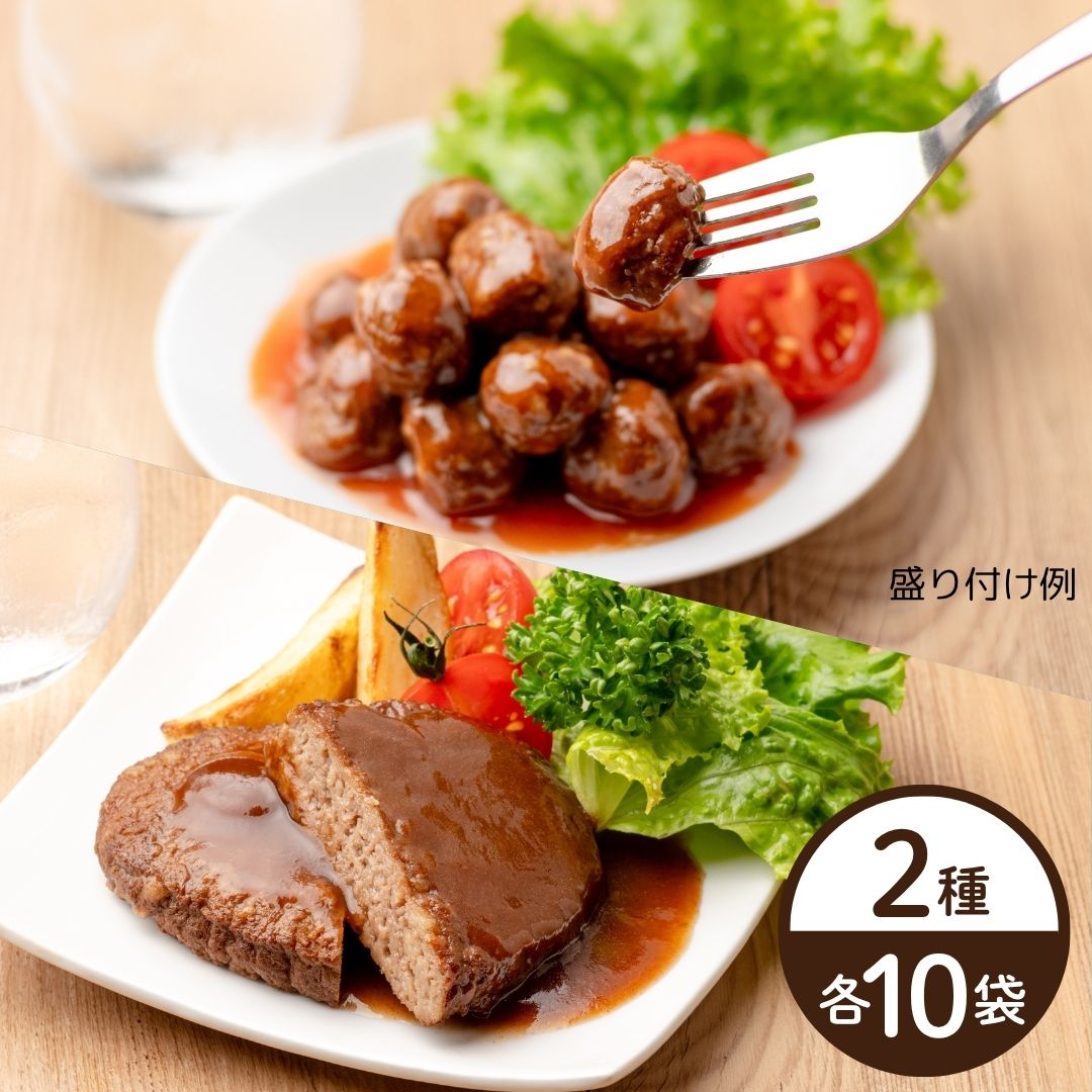 【送料無料】常温保存ミートボール・チキンハンバーグ定期便(各10袋)