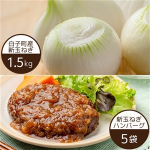 【5月23日からお届け/送料無料】白子町の新玉ねぎとハンバーグのセット（玉ねぎ1.5kg/ハンバーグ5袋/冷蔵便）｜大玉2Lサイズ＿