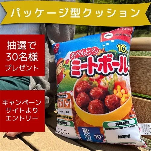 石井食品オンラインストア 3周年記念セット 購入特典その1 ミートボールパッケージ型クッションがあたる