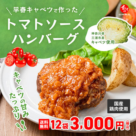 神奈川三浦のキャベツを使った ハンバーグ トマトソース｜無添加調理｜石井食品公式通販
