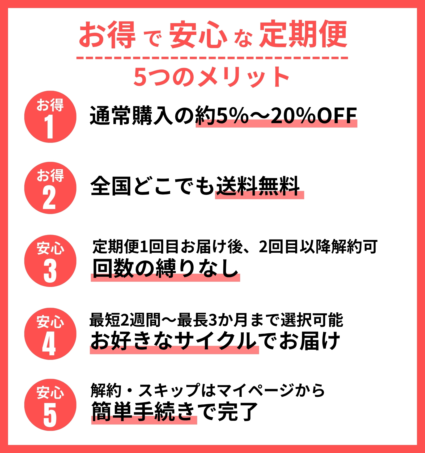 お得と安心の定期便5つのメリット